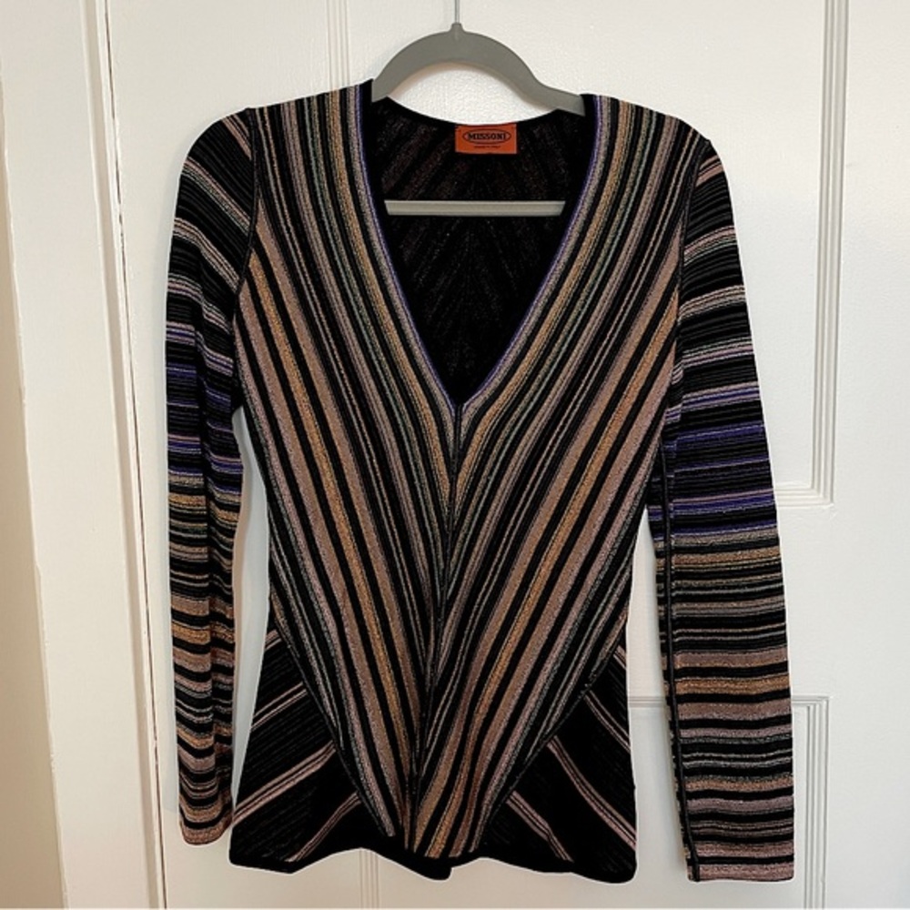 MISSONI Sparkly V-Neck Blouse! Spectacular Colors, Near Perfect Condition, Sz 38 - Picture 14 of 15